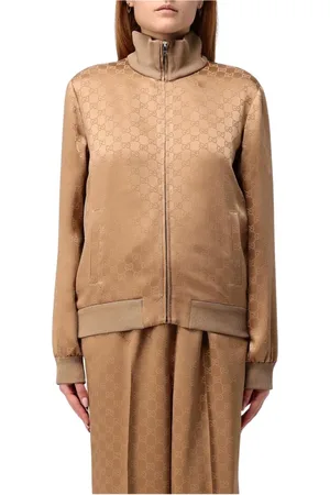 Gucci Bluzy, Kobieta, Beżowy, S, Beżowa kurtka z zamkiem GGPatterned