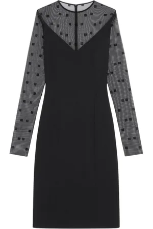 Givenchy Sukienki, Kobieta, Czarny, S, Tiul, Sukienka Mini z Siateczkowymi Rękawami 4G Logo
