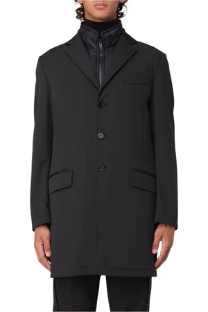 FAY Płaszcze, Mężczyzna, Czarny, 2XL, Klasyczny Czarny Płaszcz Z Odpinanym Podszewką