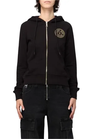 VERSACE Bluzy, Kobieta, Czarny, 2XS, Czarny Zip Up Hoodie Bluza