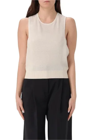 Elisabetta Franchi Koszulki, Kobieta, Beżowy, L, Elegancki Sweter z Drobnożebrowanymi Elementami