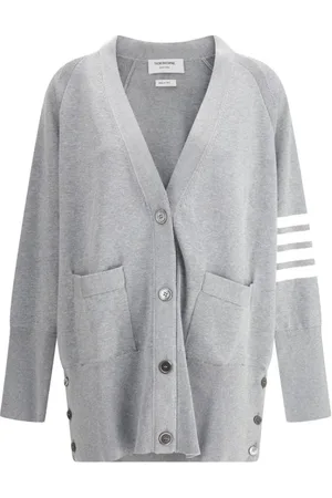 Thom Browne Swetry, Kobieta, Szary, 2XS, Oversized Sweter z Dekoltem w serek i Paskami
