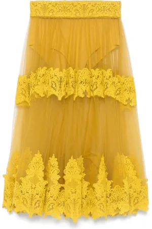 Elisabetta Franchi Spódnice, Kobieta, Żółty, M, Beżowa Elegancka Spódnica Giallo
