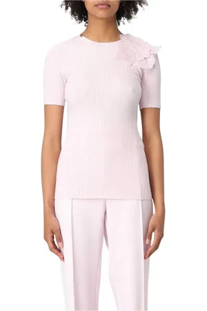 Elisabetta Franchi Swetry, Kobieta, Różowy, M, Sweter z Kwiatową Aplikacją