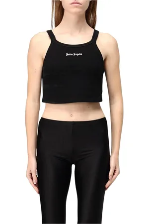 Palm Angels Koszulki, Kobieta, Czarny, S, Klasyczny Logo Cropped Tank Top