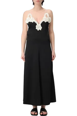 Jil Sander Sukienki, Kobieta, Czarny, S, Czarna Sukienka Maxi z Koronkowymi Szczegółami