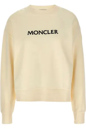 Moncler Bluzy, Kobieta, Beżowy, S, Biały Sweter z Okrągłym Dekoltem Styl Luksusowy