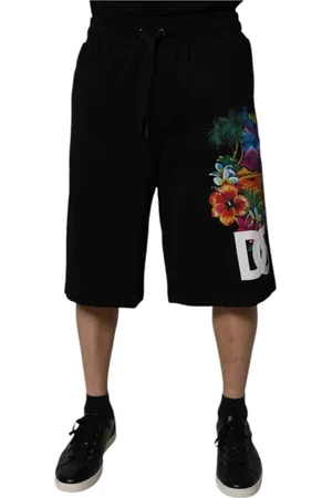 Dolce & Gabbana Szorty, Mężczyzna, Czarny, S, Czarne Szorty Bermudzkie z Logo i Kwiatowym Nadrukiem