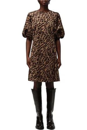 A.P.C. Sukienki, Kobieta, Wielobarwność, S, Leopard Print Mini Dress Puff Sleeves