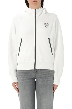 Brunello Cucinelli Bluzy, Kobieta, Biały, M, Bluza z zamkiem i naszywką