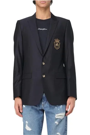 Dolce & Gabbana Garnitury, Mężczyzna, Niebieski, M, Granatowy Blezer z Haftem