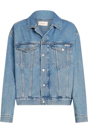 Calvin Klein Kurtki, Kobieta, Niebieski, S, Denim, Kurtka z Denimu z Patchworkiem i Zapięciem na Guziki