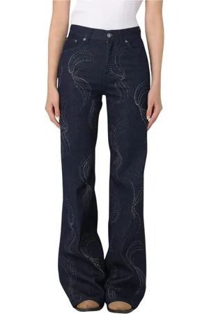 Dondup Jeansy, Kobieta, Niebieski, W26, Bawełna, Eleganckie Flared Jeansy z Haftem