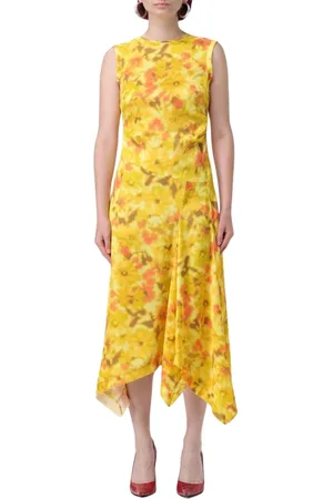 Acne Studios Sukienki, Kobieta, Żółty, M, Kwiatowa Sukienka Midi, Żywy Żółty
