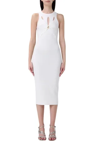 Elisabetta Franchi Sukienki, Kobieta, Biały, S, Elegancka Średnia Sukienka z Warkoczami