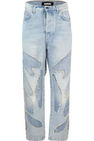BARROW Jeansy, Mężczyzna, Niebieski, W31, Denim, Niebieskie Proste Jeansyy z Jasnym Denim Patchem