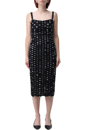 Dolce & Gabbana Sukienki, Kobieta, Czarny, 2XS, Czarna Sukienka Midi w Kropki