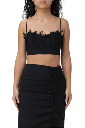 Ganni Koszulki, Kobieta, Czarny, M, Czarny Komplet Crop Top z Kokardą
