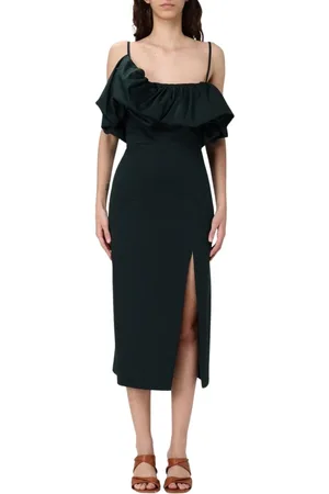 HANITA Sukienki, Kobieta, Zielony, M, Elegancka Zielona Sukienka Midi z Falbaną