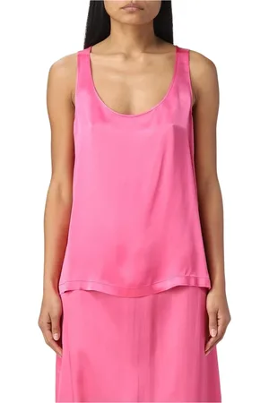 SEMICOUTURE Koszulki, Kobieta, Różowy, 2XL, Fuchsia Jedwabny Top Cami