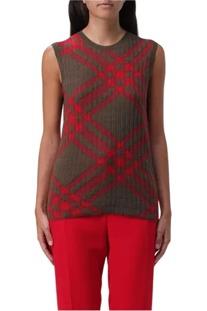 Burberry Koszulki, Kobieta, Czerwony, M, Czerwona Krata Bezrękawnik