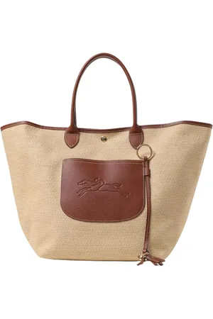 Longchamp Torebki, Kobieta, Beżowy, ONE SIZE, Len, Zielona Torba ze słomy