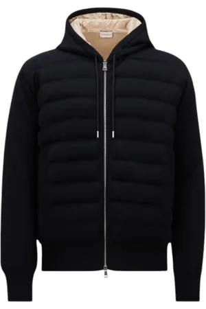 Moncler Kurtki, Mężczyzna, Niebieski, L, Bawełna, Granatowy Sweterek z wełny na zamek błyskawiczny