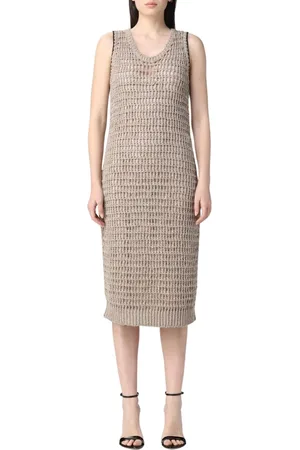Brunello Cucinelli Sukienki, Kobieta, Beżowy, S, Elegancka Sukienka Midi z Teksturą