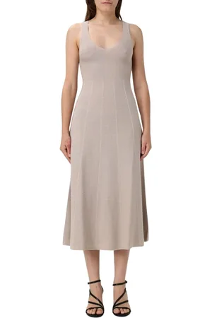 Emporio Armani Sukienki, Kobieta, Beżowy, L, Beżowa Długa Sukienka
