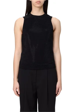 Emporio Armani Koszulki, Kobieta, Czarny, M, Czarna Swetrowa Bluzka z Ozdobami