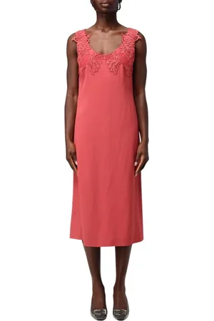 Alberta Ferretti Sukienki, Kobieta, Różowy, XL, Elegancka Liliowa Koronkowa Sukienka Midi