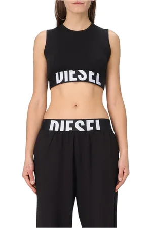 Diesel Koszulki, Kobieta, Czarny, S, Czarny Logo Crop Top Slim Fit