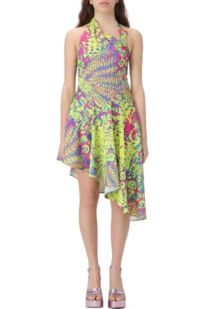 VERSACE Sukienki, Kobieta, Wielobarwność, 2XS, Kolorowa Sukienka Mini z Dekoltem na Szyi