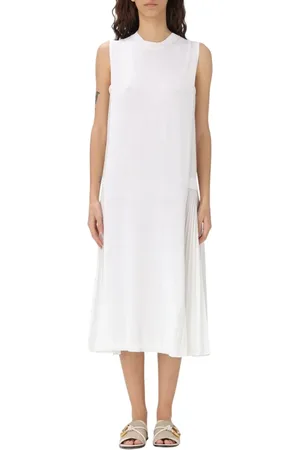 SEMICOUTURE Sukienki, Kobieta, Biały, M, Biała Elegancka Sukienka Midi