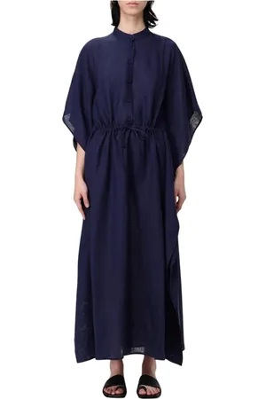 Fabiana Filippi Sukienki, Kobieta, Niebieski, S, Niebieska Sukienka Maxi z Lnu Styl Casual