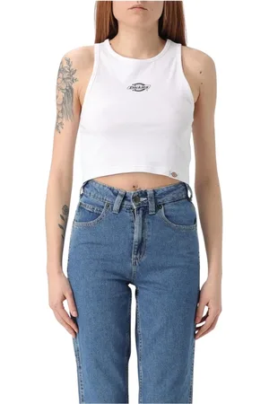 Dickies Koszulki, Kobieta, Biały, XS, Czarna koszulka z okrągłym dekoltem