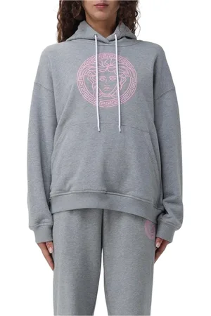 VERSACE Bluzy, Kobieta, Szary, S, Luksusowy Szary Hoodie Luźny Krój