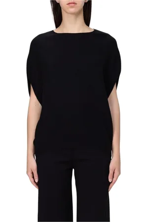 Emporio Armani Swetry, Kobieta, Czarny, M, Kaszmir, Czarny Sweter z kaszmiru z dekoltem w serek