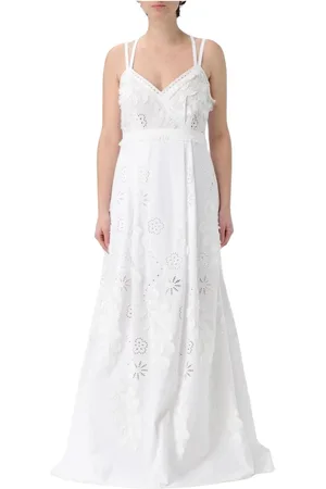 Alberta Ferretti Sukienki, Kobieta, Biały, 2XS, Biała Sukienka Maxi z Haftem Oczkowym