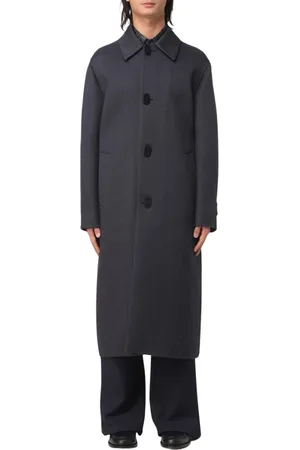 Fendi Płaszcze, Mężczyzna, Niebieski, XL, Elegancki Długi Płaszcz z Kołnierzem