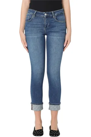 Liu Jo Jeansy, Kobieta, Niebieski, W33, Stylowe Cropped Skinny Jeansy z Mankietem