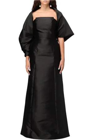 Alberta Ferretti Sukienki, Kobieta, Czarny, M, Czarna Sukienka z Satyny z Drapężoną Marynarką
