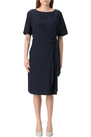 Emporio Armani Sukienki, Kobieta, Niebieski, XS, Niebieska Sukienka Midi z Plisowaną Spódnicą