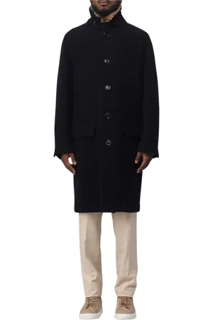 Brunello Cucinelli Płaszcze, Mężczyzna, Niebieski, L, Luksusowy Wełniany Płaszcz z Kołnierzem Shearling