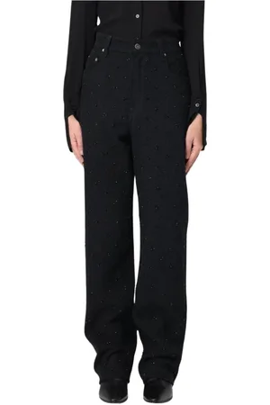Golden Goose Jeansy, Kobieta, Czarny, W29, Czarne ozdobione szerokie jeansy nogawki