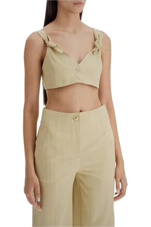 Ganni Koszulki, Kobieta, Beżowy, S, Elegancki Crop Top i Spodnie Wide-Leg