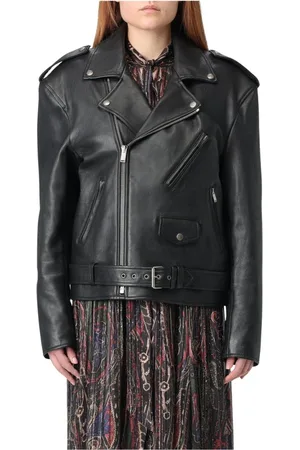 Saint Laurent Kurtki, Kobieta, Czarny, S, Paskowany skórzany kurtka motocyklowa