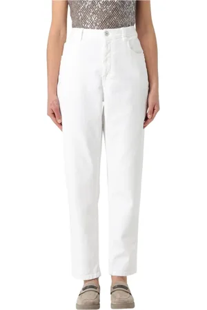 Brunello Cucinelli Jeansy, Kobieta, Biały, XS, Klasyczne Białe Straight Leg Jeansy