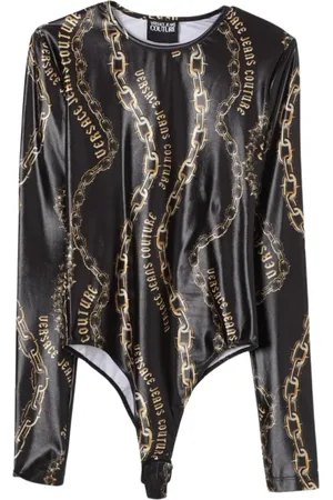 VERSACE Koszulki, Kobieta, Czarny, S, Body z łańcuchem Czarny Kobieta