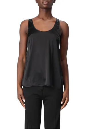 Pinko Koszulki, Kobieta, Czarny, 2XS, Niebieski Jedwabny Top Cami